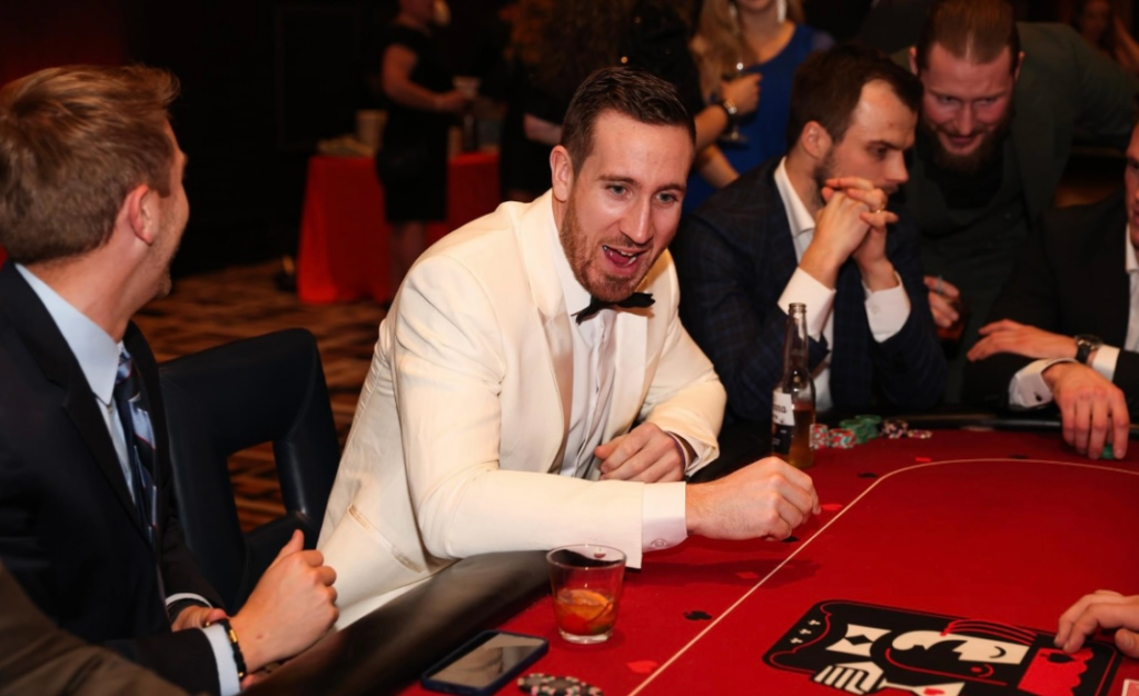 A man enjoys himself at a casino fundraising event.